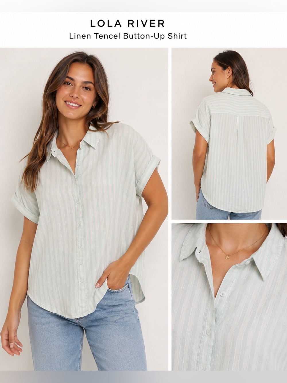 ‼️NOT FOR SALE‼️Lola River Linen Lyocell Striped Button Front Short Sleeve Shirt